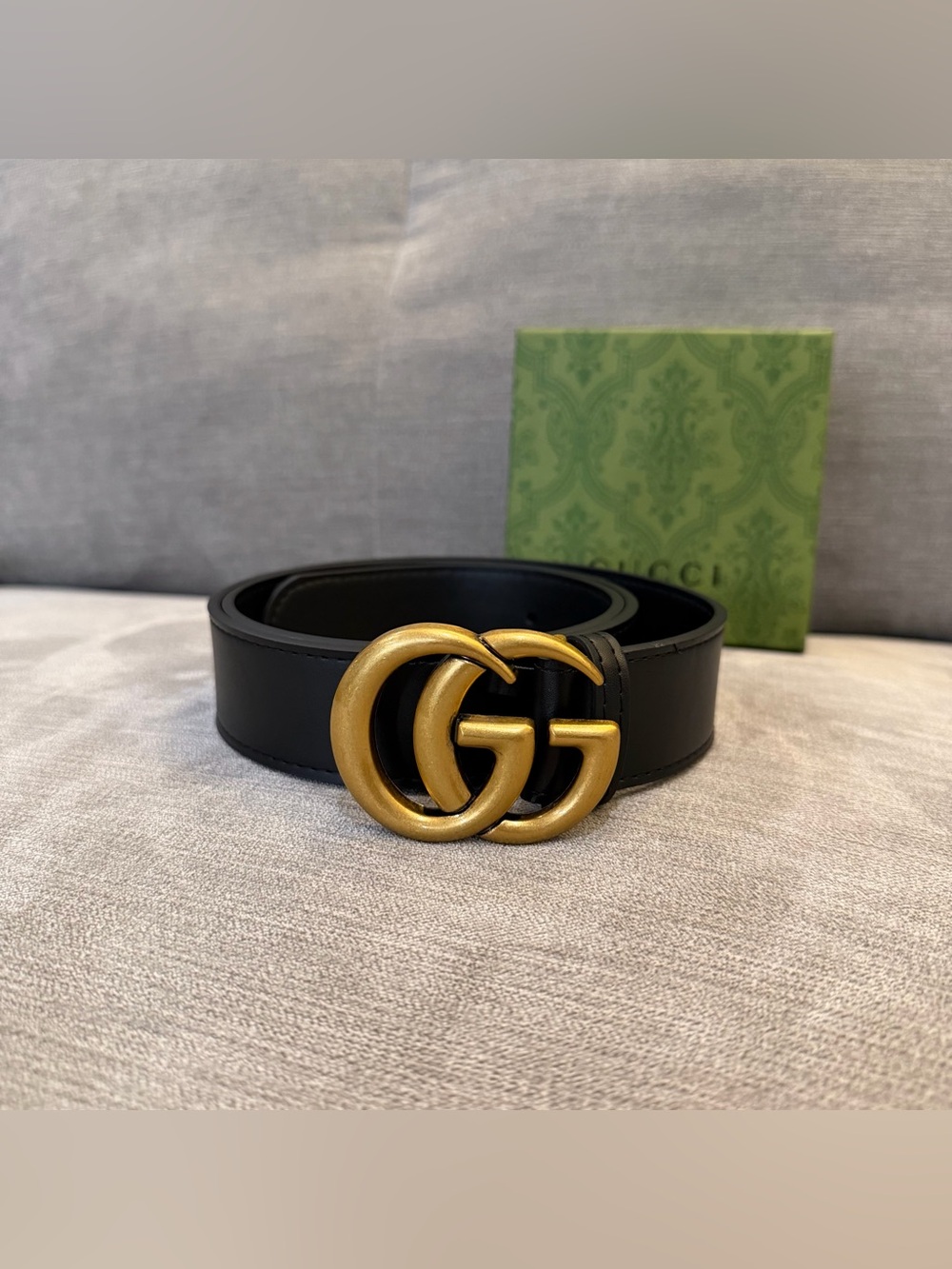 Gucci Belt Black GG Marmont Wide Belt With Shiny Buckle Men Size 110